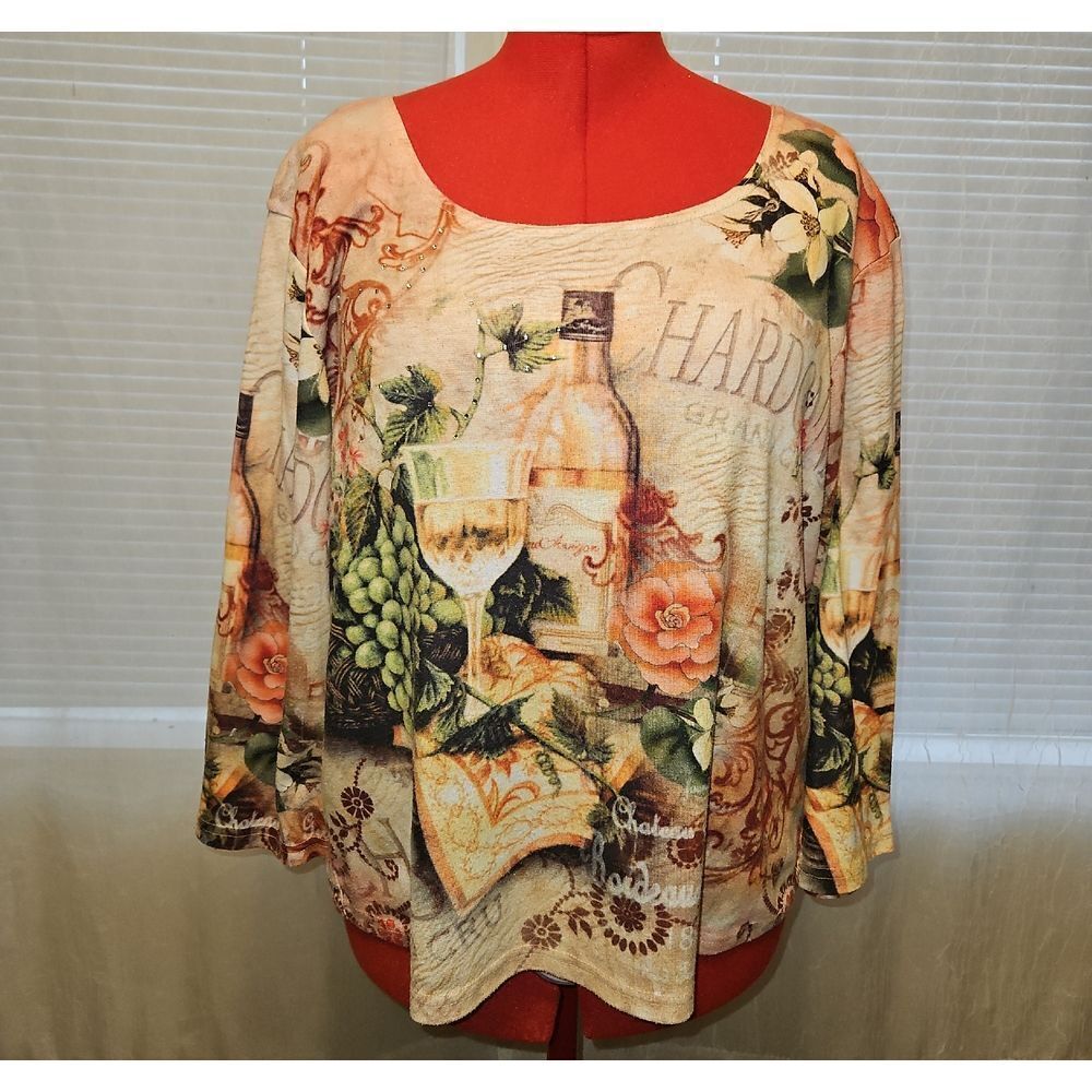 Impulse California Floral and Wine Print Women's Top
